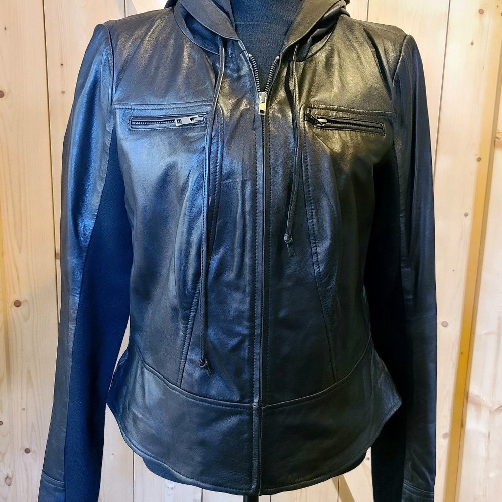 Trouve Leather Jacket with Hood, L